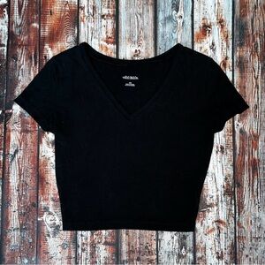 Wild Fable Black V-Neck Crop Top Tee